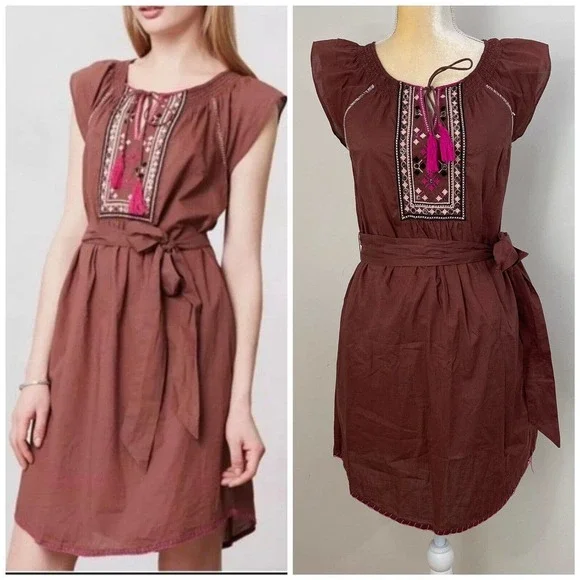 Anthropologie | Dresses | Maeve Anthropologie Marbella Embroidered Mini  Dress Size 2 Brown | Poshmark